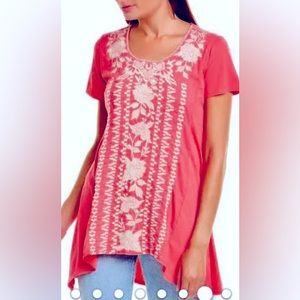 JOHNNY WAS “Letty” SS Woven Tunic Top. Size XS. Excellent Condition.